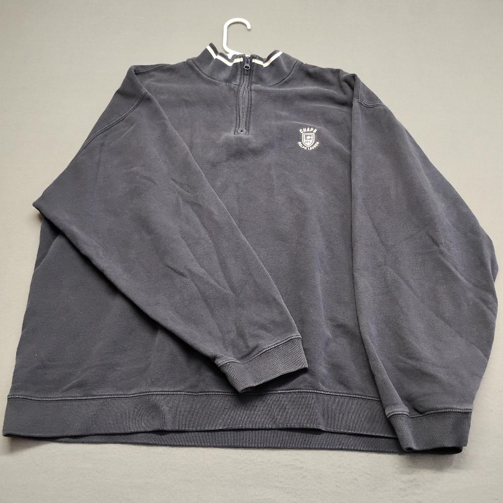 Ralph Lauren Chaps Navy 1/4 Zip-Neck Sweater with Crest Accent